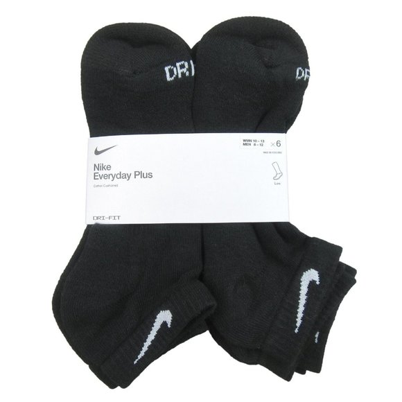 Nike Everyday Plus Dri-Fit Low Socks 6 Pack Mens Size 8-12 Black NEW - Picture 1 of 10